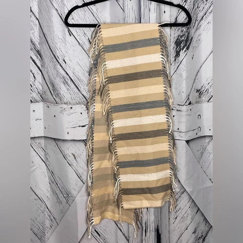 V. FRAAS Striped Scarf Fringed Trim
